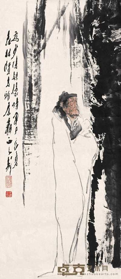 王子武 1984年作 杜甫造像 镜心 104×44.5cm